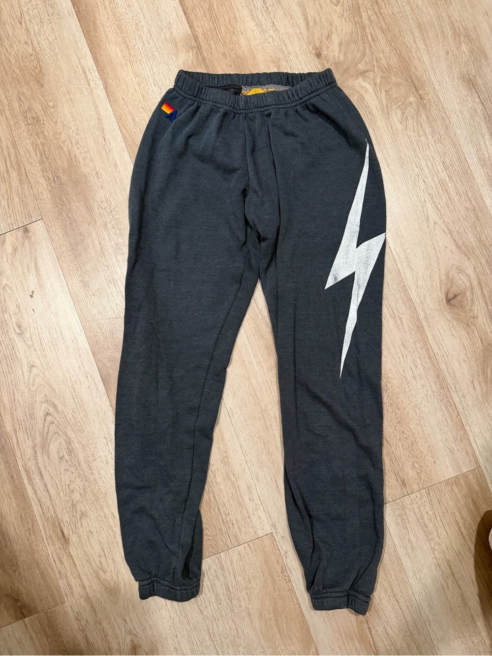 Aviator Nation Black Joggers with White Lightning Bolt
